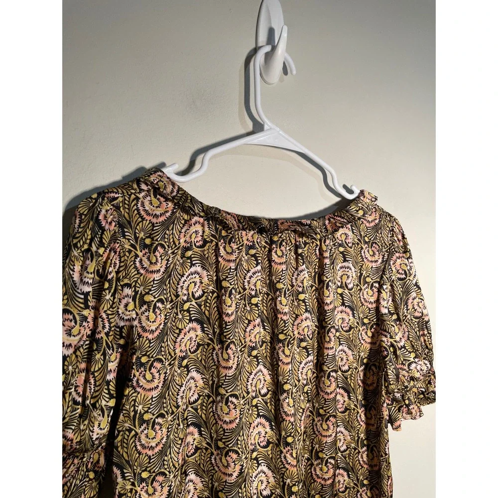 J.Crew Ruffle Featherweight Satin Scoopneck Top in Dandelion Swirl Size Small